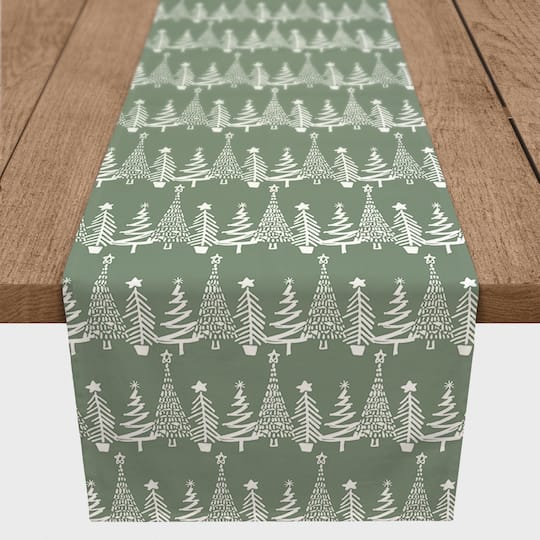 90&#x27;&#x27; Sage Christmas Tree Pattern Cotton Twill Runner